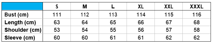 one piece streetwear hoodie size guide